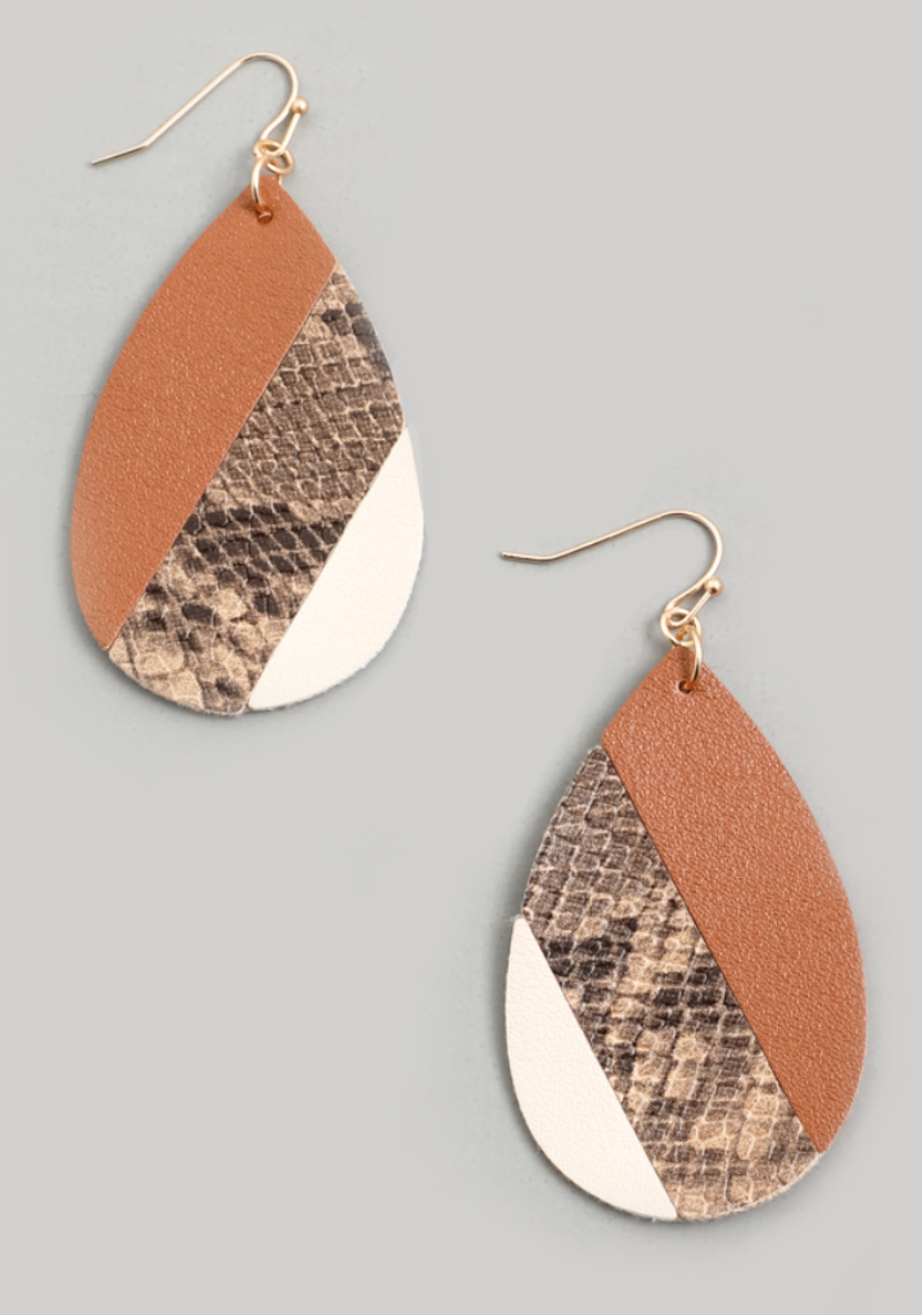 Brown Faux Leather Earring