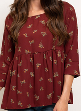 Load image into Gallery viewer, Burgundy Floral Top
