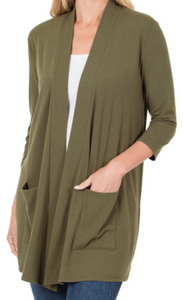 Dark Olive Basic Cardigan