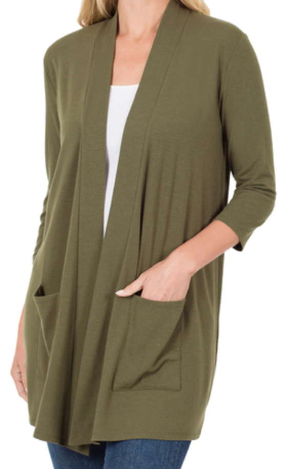 Dark Olive Basic Cardigan