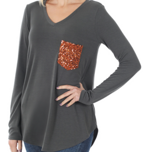 Grey Sequin Long Sleeve