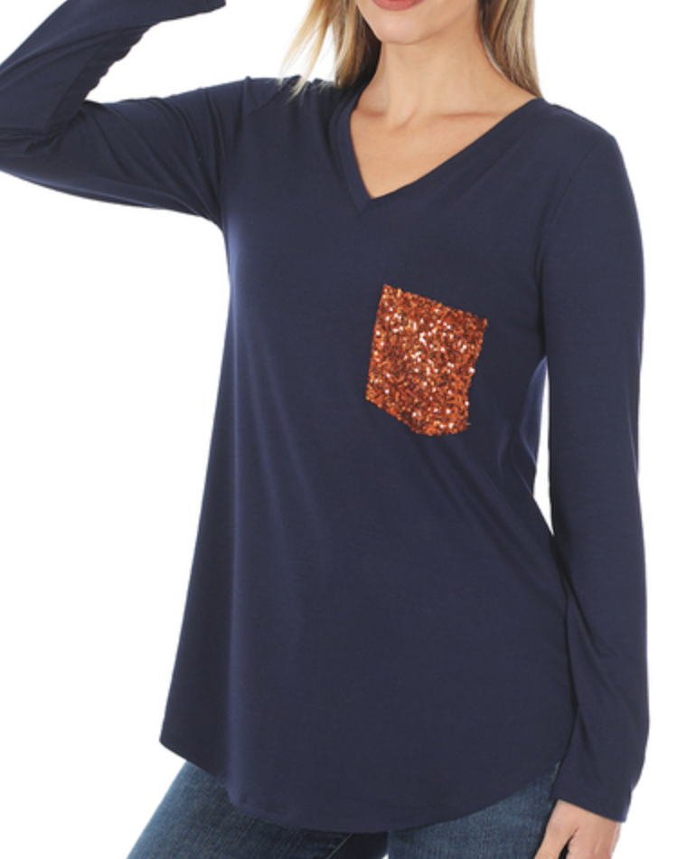 Navy Sequin Long Sleeve