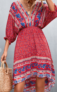 Red Boho Printed Dress