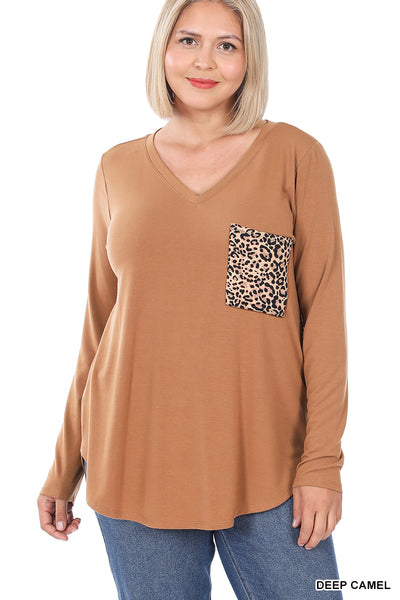 Camel Leopard Pocket, Plus Size