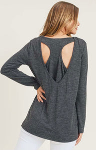 Charcoal Grey Knit Top With Back Detail