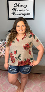 Plus Size Taupe Floral Tee